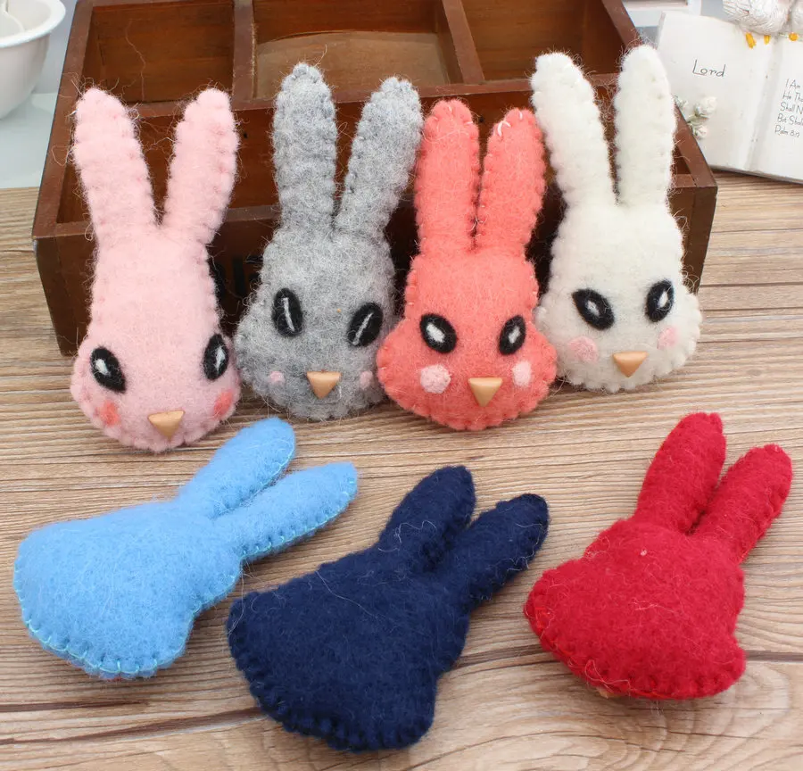 Wholesale 10pcs/lot Colorful Animals 3D Cartoon Rabbits Head Shape Handmade Wool Felts Bolls Diy Jewelry Garment/hair Accessory | Детская