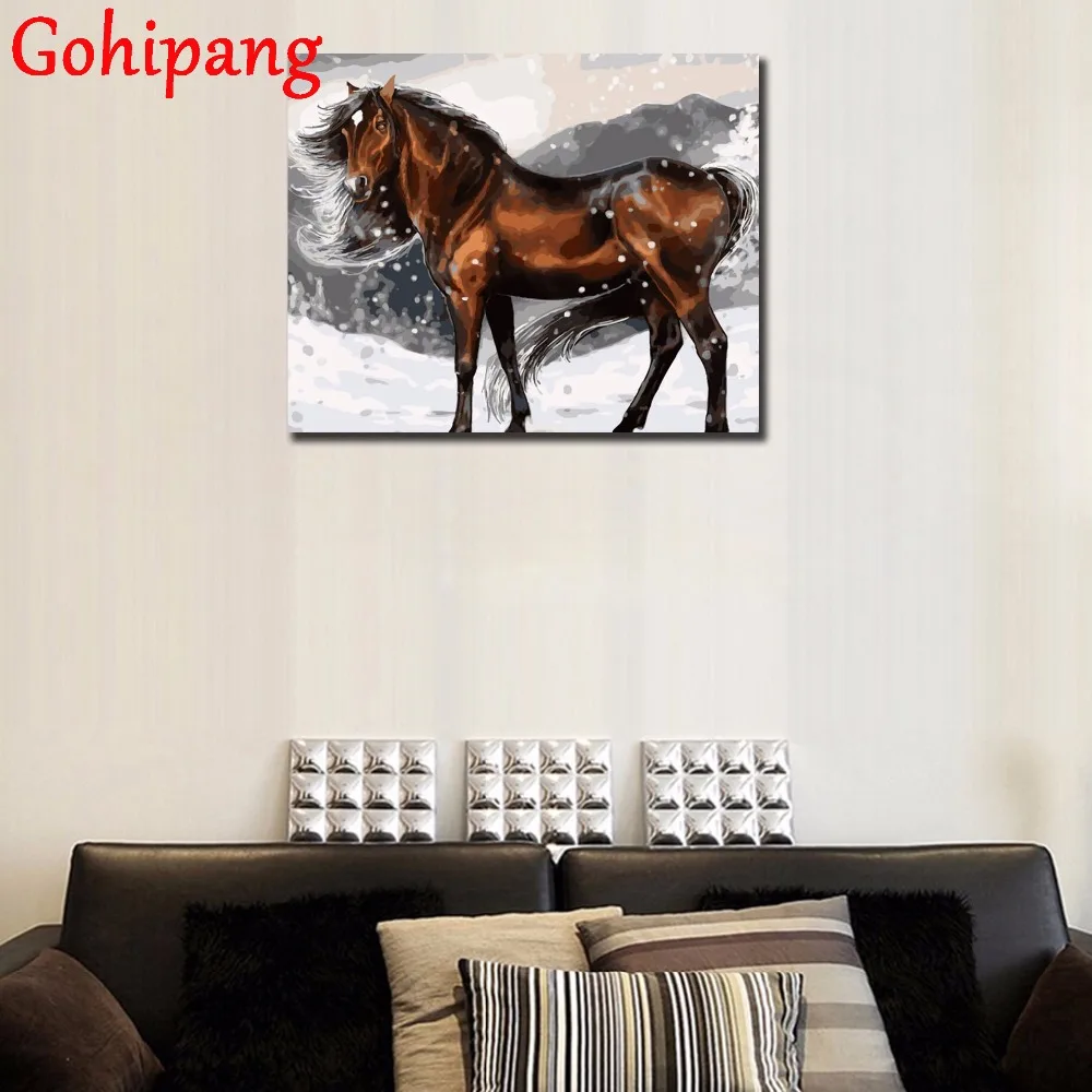 DIY лошадь живопись по номерам расписанную холст домой Книги искусству картина