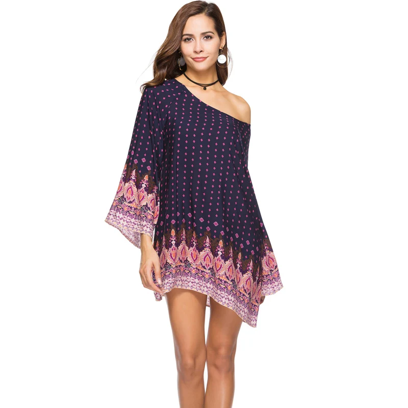 Женский пляжный мини сарафан с длинным рукавом цветочным принтом|mini dress|dress floraldress