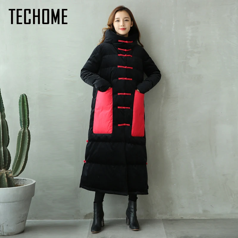 Новинка зимняя модная длинная пуховая куртка Женская Толстая парка с капюшоном