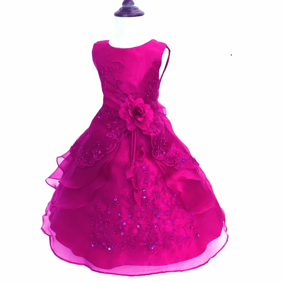 Dark Hot pink Вечерние платья для девочек с обручем; детское платье подружки невесты с вышивкой; платье на свадьбу; платье на выпускной; платье принцессы на Рождество; торжественные платья для девочек - Цвет: Dark Hot pink