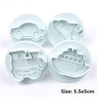 4pcsset airplane vehicletank car shape plastic biscuit cookie cutters fondant pastry mold cake decorating tools candy molds
