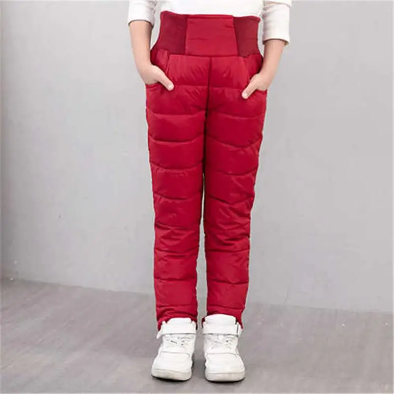 Red Узкие брюки; детские брюки; Новинка года; однотонные брюки на гусином пуху; Зимние Повседневные теплые зимние штаны для девочек и мальчиков; одежда для детей; 3p059 - Цвет: Red