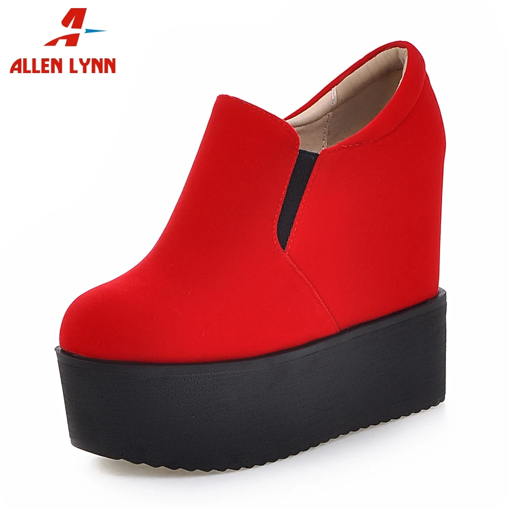 ALLENLYNN/черные Молодежные туфли на толстой плоской платформе женская элегантная