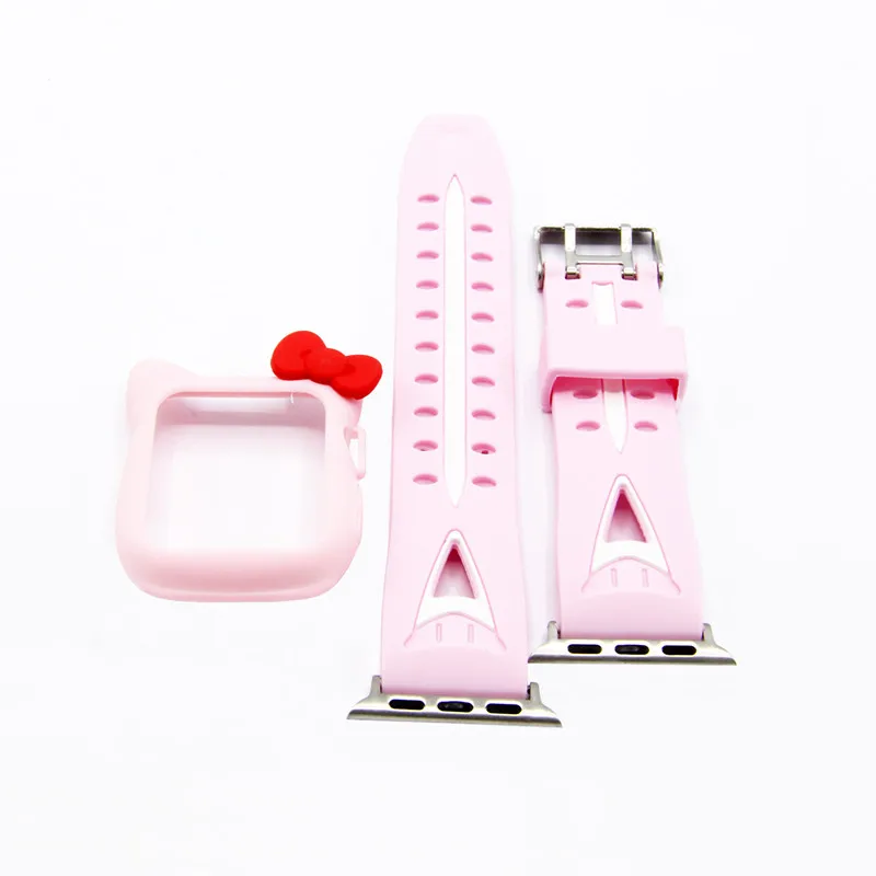Милый мягкий силиконовый чехол для Apple Watch Hello kitty 2 в 1 для Apple Watch 3/2/1, мультяшный чехол для Iwatch 38/42 мм
