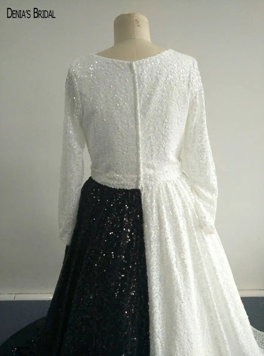 Белое и черное свадебное платье с V образным вырезом длинными рукавами свадебные