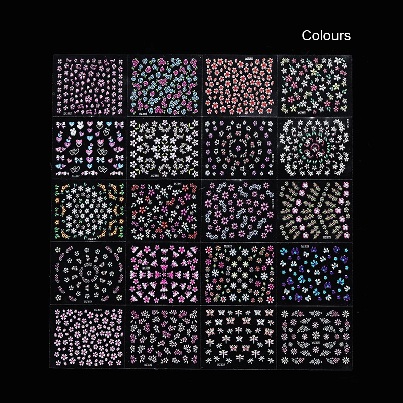 Colours 3D наклейки для ногтей Клей переводные наклейки для ногтей черный белый смешанный принт Цветы DIY украшения для ногтей аксессуары - Цвет: Colours