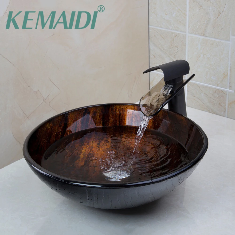 KEMAIDI раковина из закаленного стекла с маслом прорезиненный Бронзовый Смеситель
