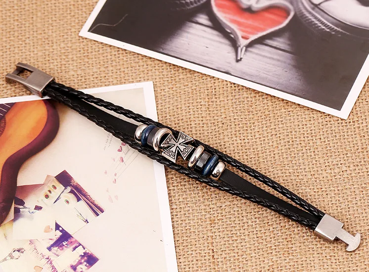 Модные Для Мужчин's Кожаные браслеты Винтаж круги Крест Очарование Плетеный