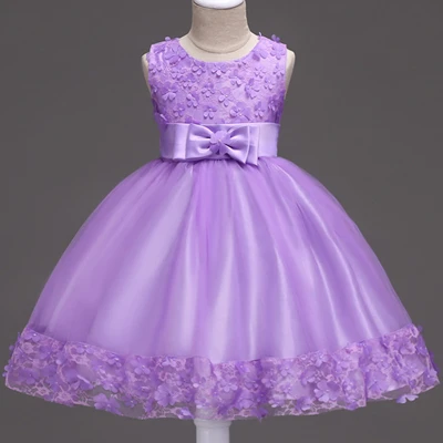 purple Мятно-зеленого цвета, по колено для девочек в цветочек платья с кружевной аппликацией, без рукавов платья для первого причастия для девочек, детские вечерние платья - Цвет: purple