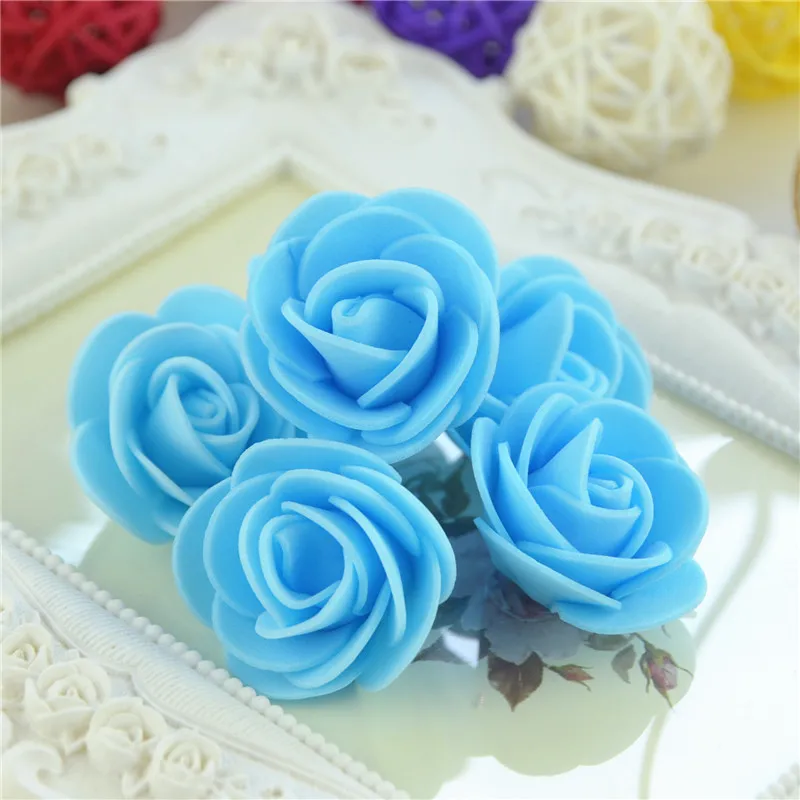 50 шт./пакет многоцветный Мини из вспененного полиэтилена, голова искусственный, созданный вручную розовое головы, сделай сам, свадебное украшение дома фестиваль вечерние поставки - Цвет: Blue