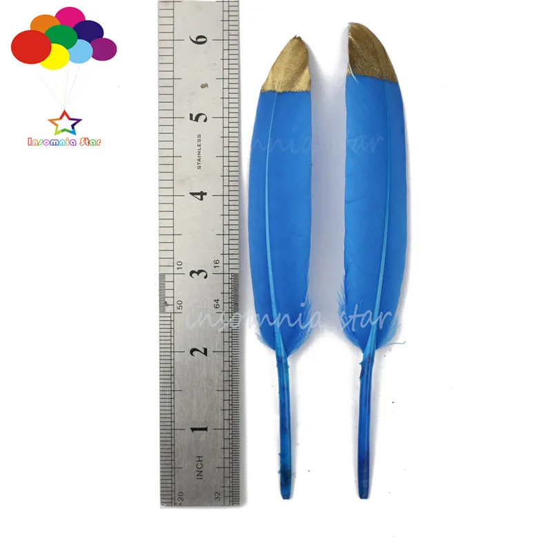 Утки перо темно синий окрашенный Золотой головы 100% натуральный 10 100 шт 6 8 дюймов/15