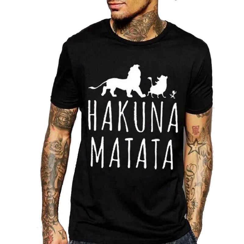 Черная/серая/белая HAKUNA MATATA Lion мужская футболка Повседневная полиэфирная Летняя с