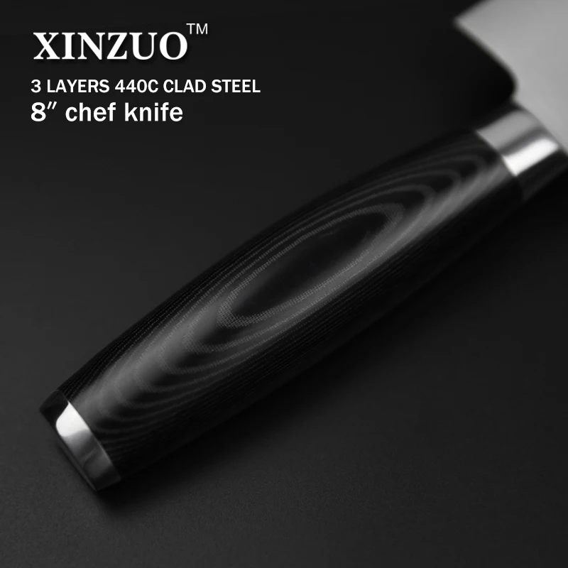 XINZUO 8 ''дюймовый нож шеф повара высокоуглеродистые трехслойные кухонные ножи