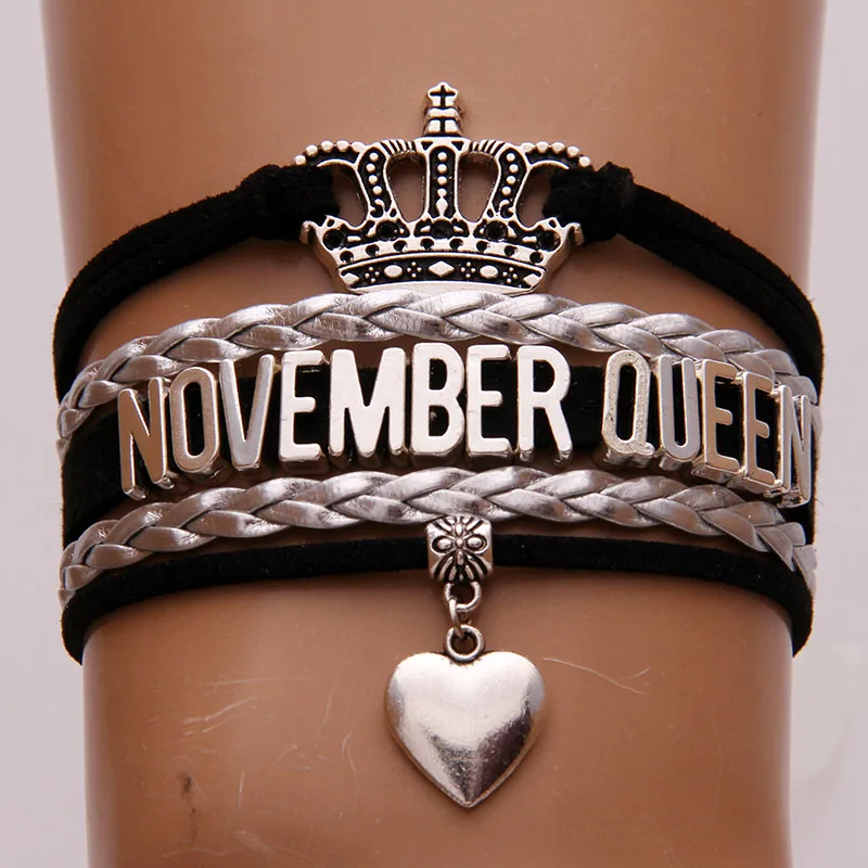 Женский плетеный браслет Infinity Love November Queen черный/серебристый ручной работы с
