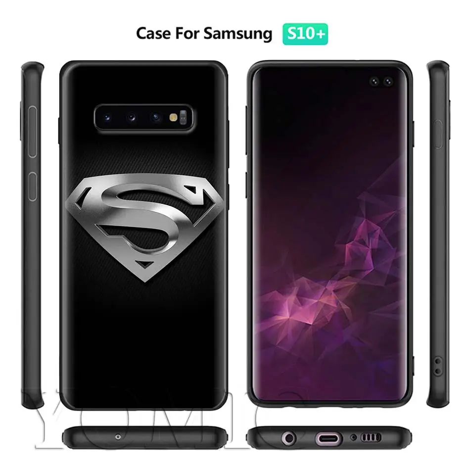Марвел Супермена Логотип Черный силиконовый чехол для samsung Galaxy S10 S10e S8 S9 плюс S7 A40 A50 A70 Note 8 9 Мягкий чехол Чехол
