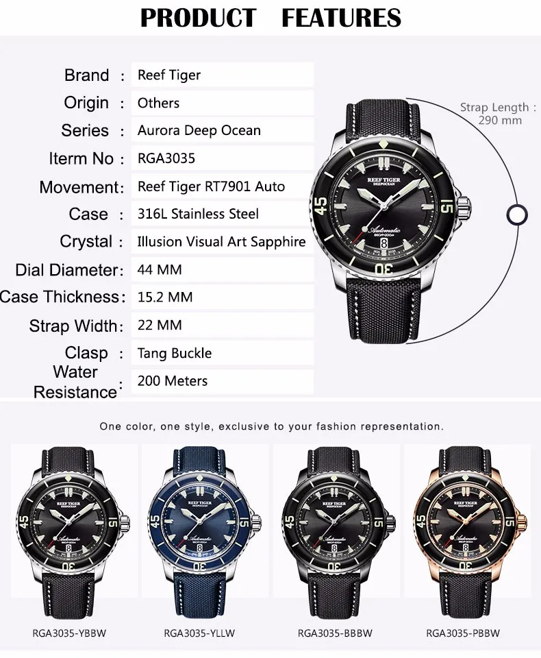 Reef Tiger/RT часы для дайвинга люминесцентные спортивные часы мужские черные стальные кожаный ремешок автоматические с датой водонепроницаемые часы RGA3035