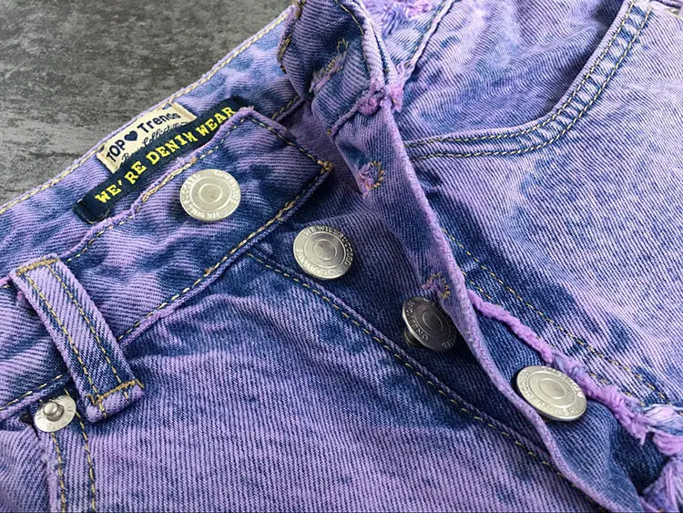 Летние фиолетовые женские джинсовые шорты с высокой талией, модные сексуальные джинсовые шорты с дырками