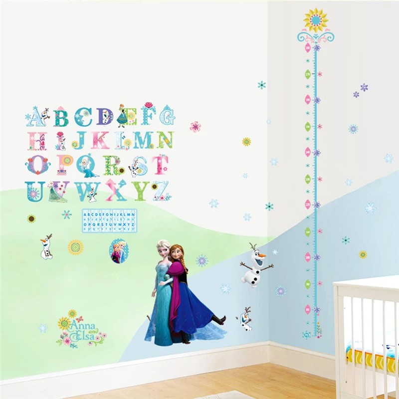 cartoon disney frozen height measure wall stickers bedroom home decor Elsa Anna princess growth chart wall decals posters