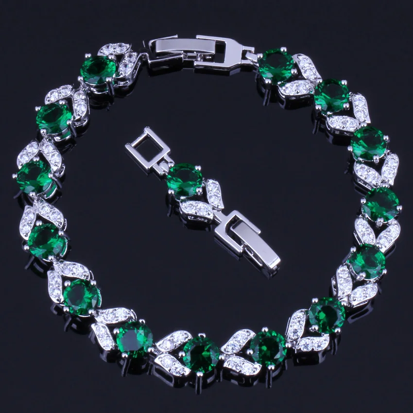 

Divine Green Cubic Zirconia White CZ Silver Plated Link Chain Bracelet 18cm 20cm V0047