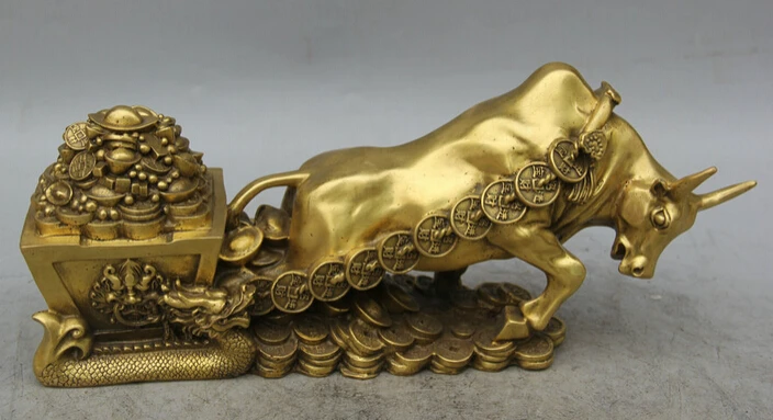 JP S62 14 &quotКитайская латунь богатство деньги Дракон бык Oxen draw вагоны Сокровище Чаша