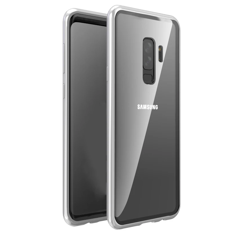 360 магнитный чехол для телефона samsung Galaxy s10 plus s10E стеклянная задняя крышка Магнитная Адсорбция sansun s8 s9 plus S 10 e Filp coque - Цвет: Silver