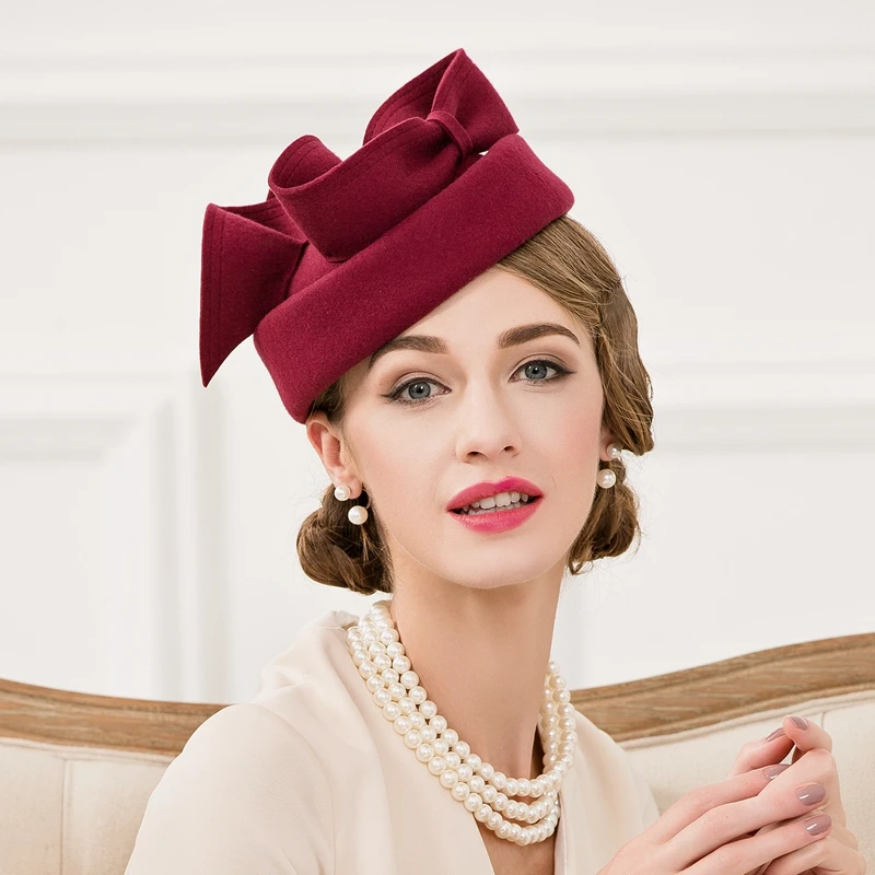 Новая Осенняя женская шапка из шерсти винтажная чистой винно красного цвета