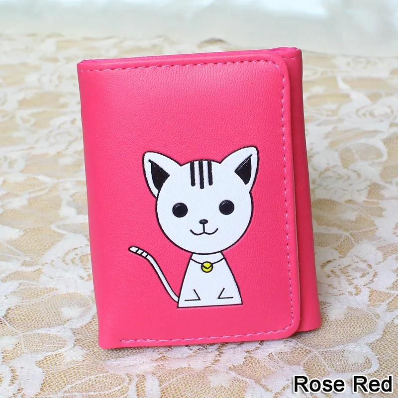 Rose Red Женские кошельки с персонажами мультфильмов из искусственной кожи, короткий кошелек с кошкой, Дамские кошельки для девушек, сумочка-клатч, кошелек для монет, женский кошелек, держатель для карт, подарки - Цвет: Rose Red