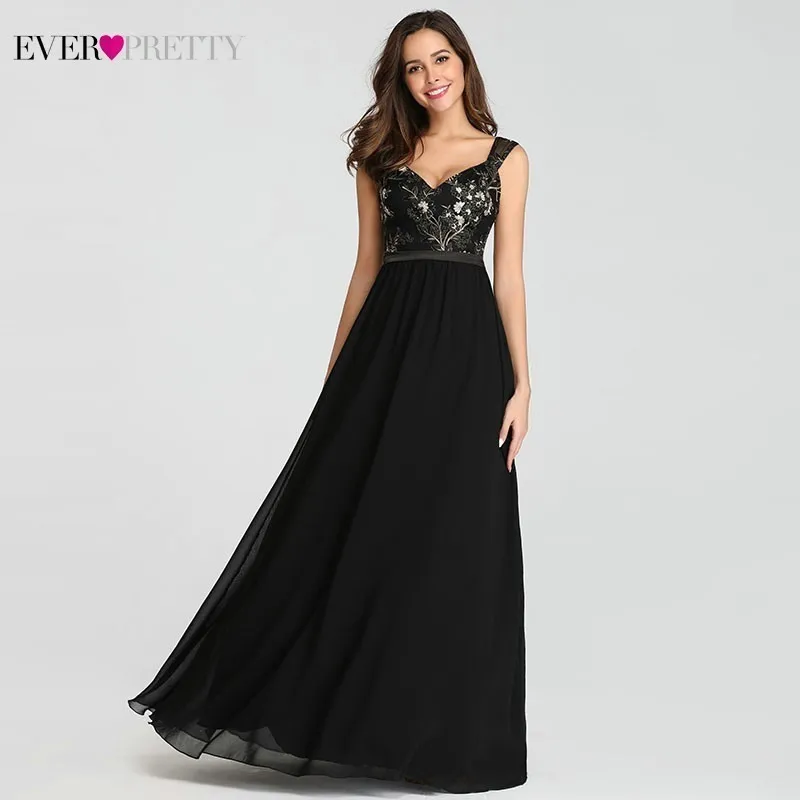 Elegant Black Bridesmaid Dresses A-Line V-Neck Spaghetti Straps Chiffon Women Wedding Party Vestidos Para Boda Mujer | Свадьбы и
