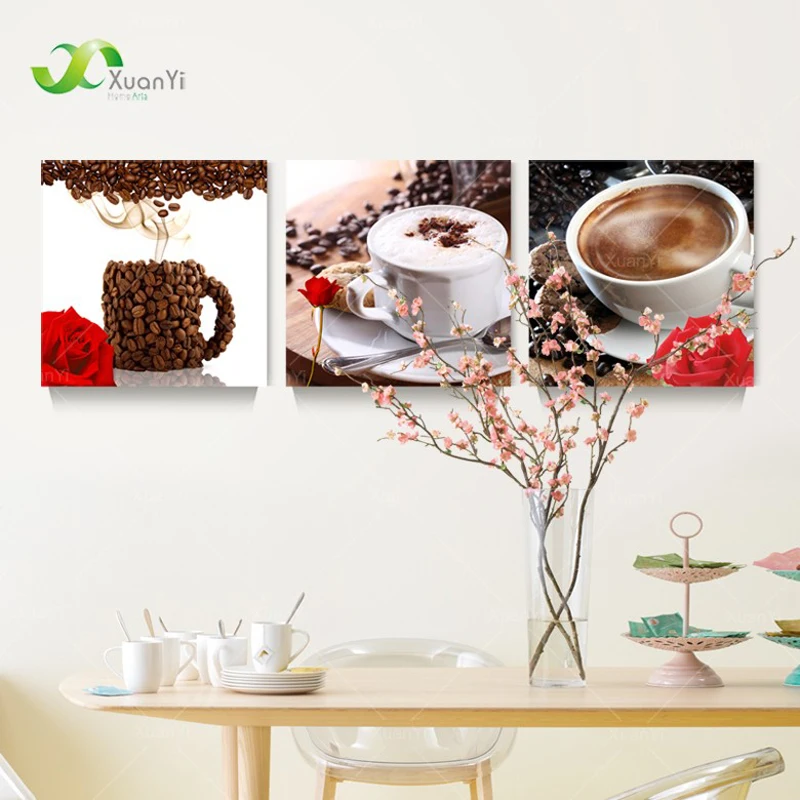 Картина на холсте 3 панели абстрактная кофейная натюрморт домашний декор для