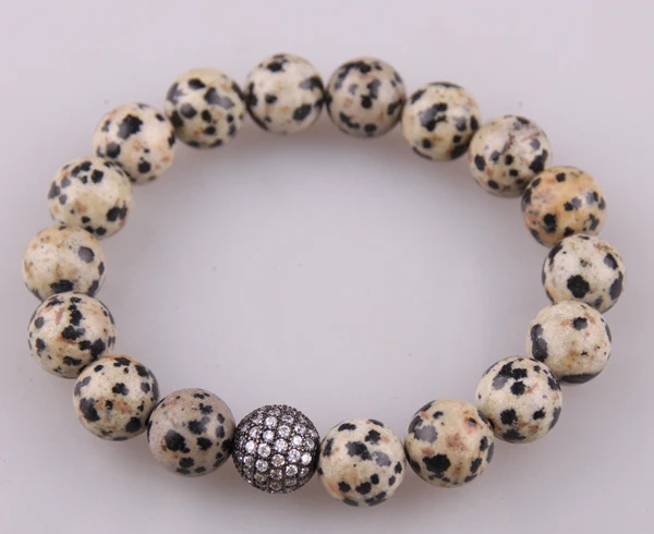 MOODPC Micro Zircon Pave Ball dalmation jaey Natural Stone Bracelet Bangle Yoga | Украшения и аксессуары