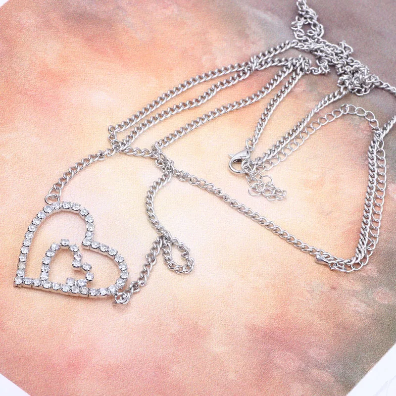 Двойное сердце стразы цепь для живота и нижняя часть спины женщин ювелирные