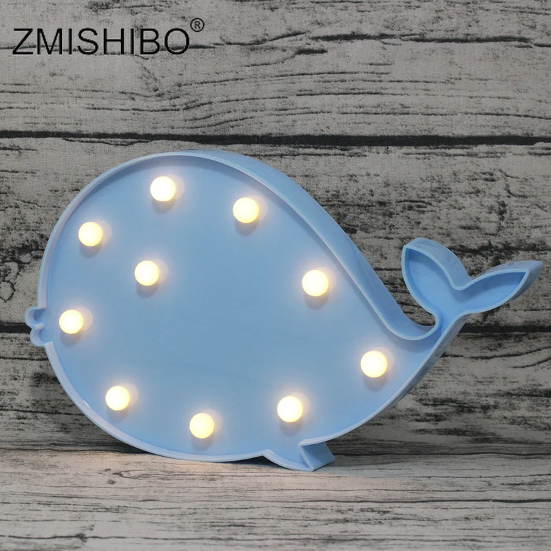 ZMISHIBO светодиодный Ночной светильник с милыми китами Форма розовый синий банный