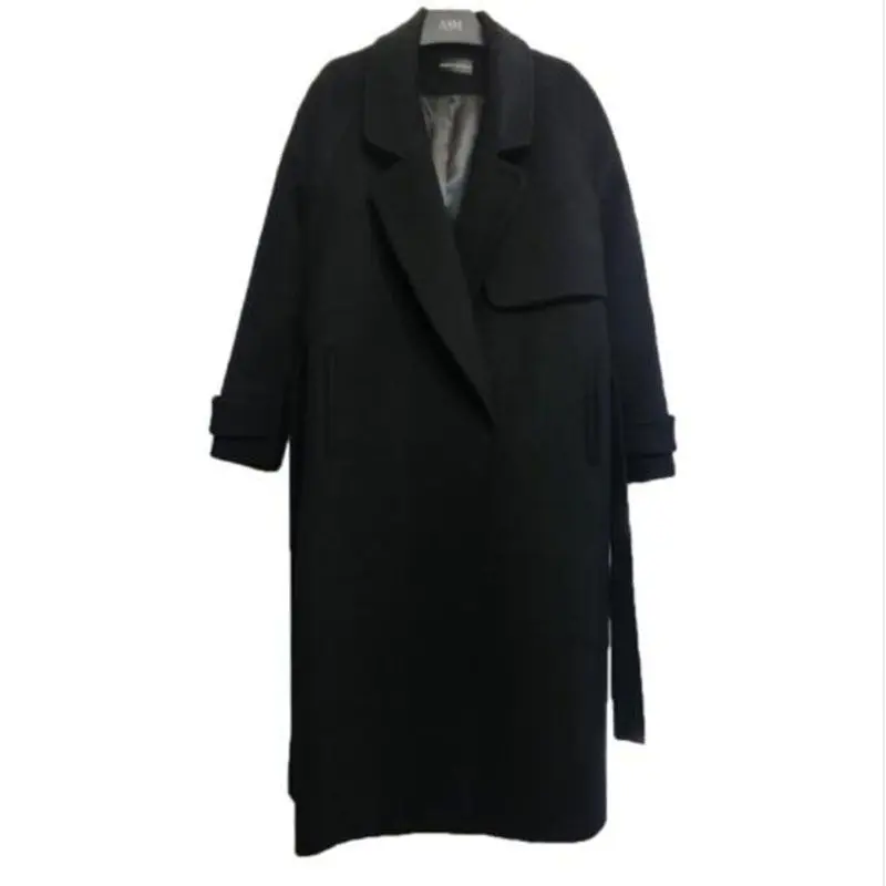 Женское шерстяное пальто длинное черное верхняя одежда размеры S/M/L/XL/XXL для весны