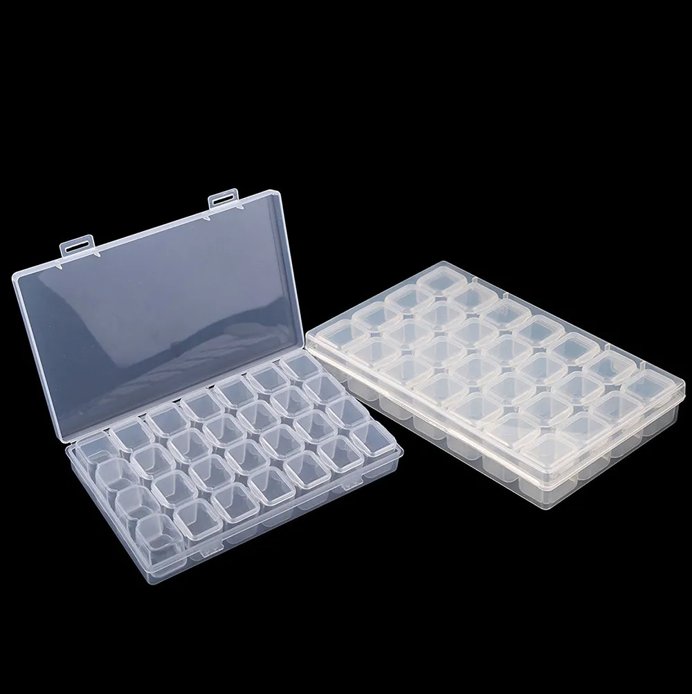 

2pcs 28 Grids Jewelry Box Adjustable Plastic Storage Boxes Of Diamond Bead Ring Accessories Diy Craft Organizer Container #864