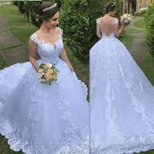 Дешевые иллюзионные Vestido De Noiva o-образным вырезом бальное платье принцессы Свадебное платье с аппликацией роскошное платье невесты сексуальное сзади Robe De Mariee