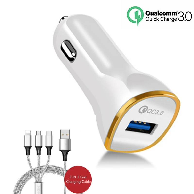 Автомобильный Зарядное устройство QC 3,0 адаптер быстрой зарядных порта Usb для автомобиля Зарядное устройство 3.1A зарядных порта USB для автомобиля Зарядное устройство Комбинации комплект с 3-в-1 быстрое автомобильное кабель для зарядки телефона