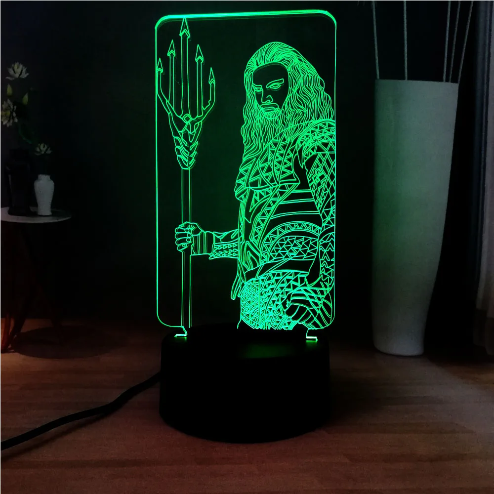 Новый 3D фильм Прохладный Аквамен акрил 7 цветов Изменение USB LED Декор прикроватный