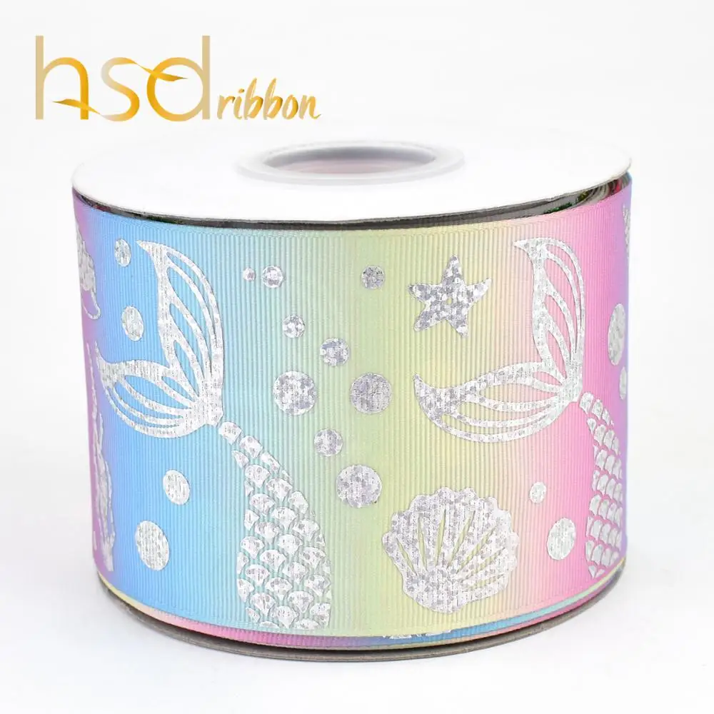 HSDRibbon 75mm 3inch gold laser foil Mermaid series on heat transfer Grosgrain Ribbon | Дом и сад