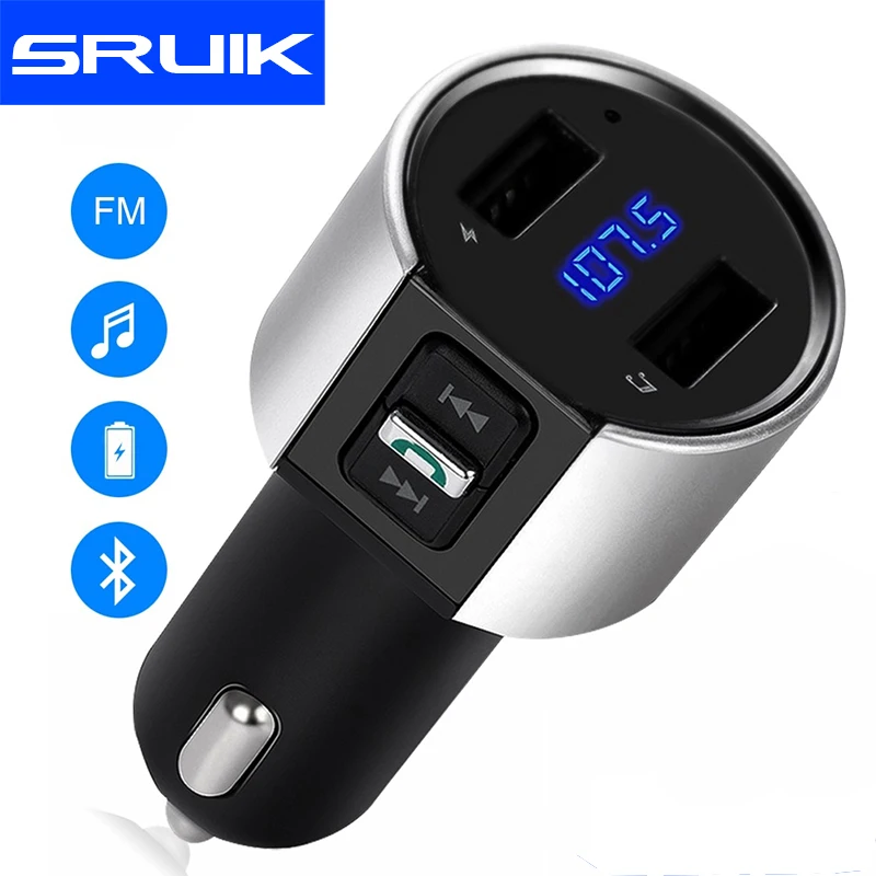 SRUIK Fm Transmitter Bluetooth Car Mp3 Player Dual USB Wireless Handsfree Texture Radio Transmitter 3.4A Charger Car Modulator
