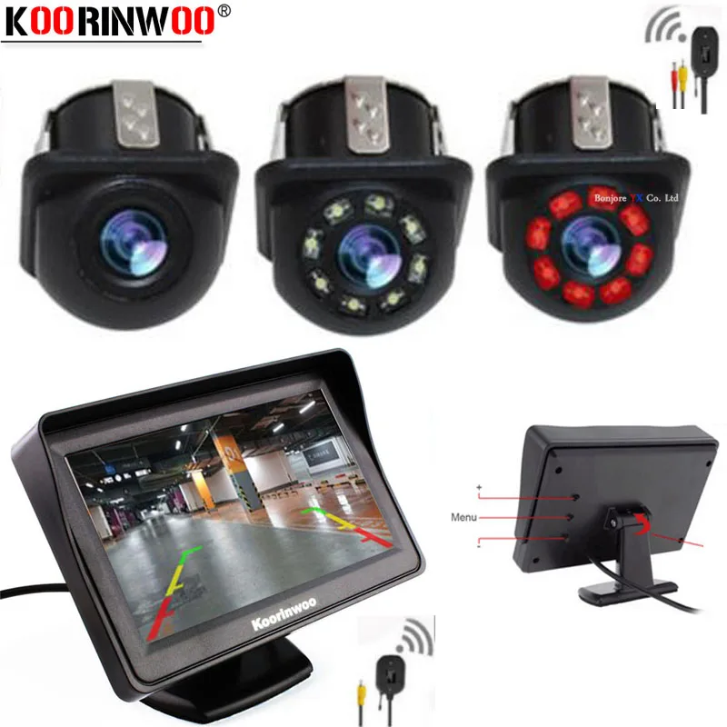 Koorinwoo Anti Fog HD LED 4.3 Inch Car Monitor With CCD Rear View Camera Wireless receiver and transmitter Parking Assist | Автомобили и