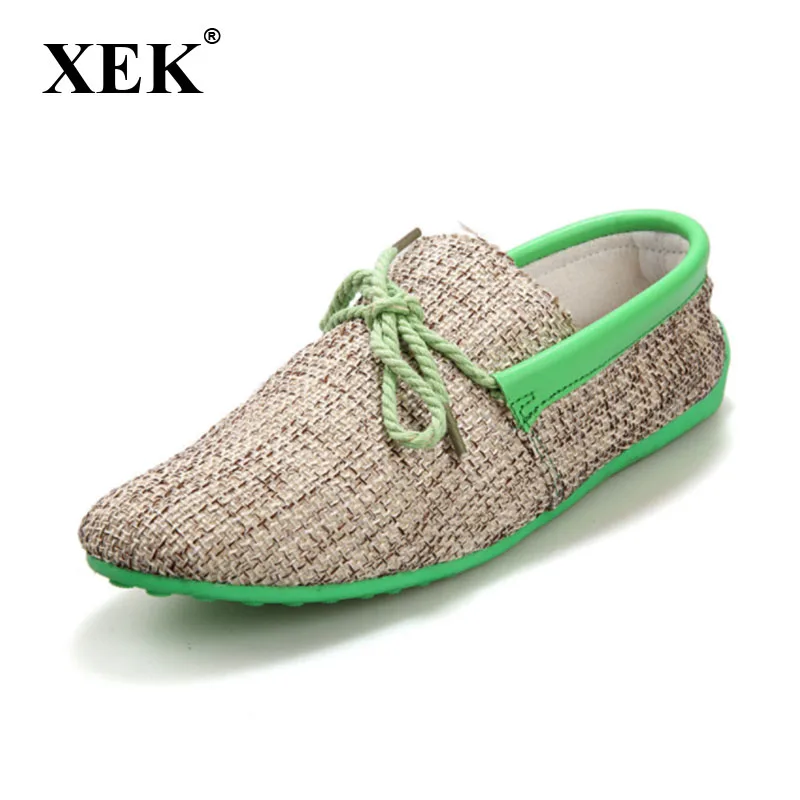 

XEK Men Shoes spring Summer Breathable Fashion Weaving Men's sandals Soft Lace-up Comfort Driving Mocassins ZLL50