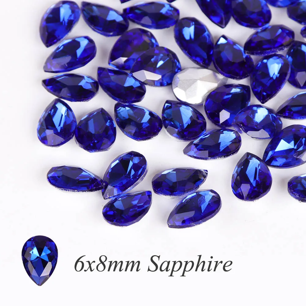Sapphire 6x8mm 10 шт. дизайн ногтей Стразы из горного хрусталя в форме капли бриллианта Блестящий 3D Шарм Блеск драгоценный камень Маникюр украшения аксессуары JI030 - Цвет: Sapphire 6x8mm