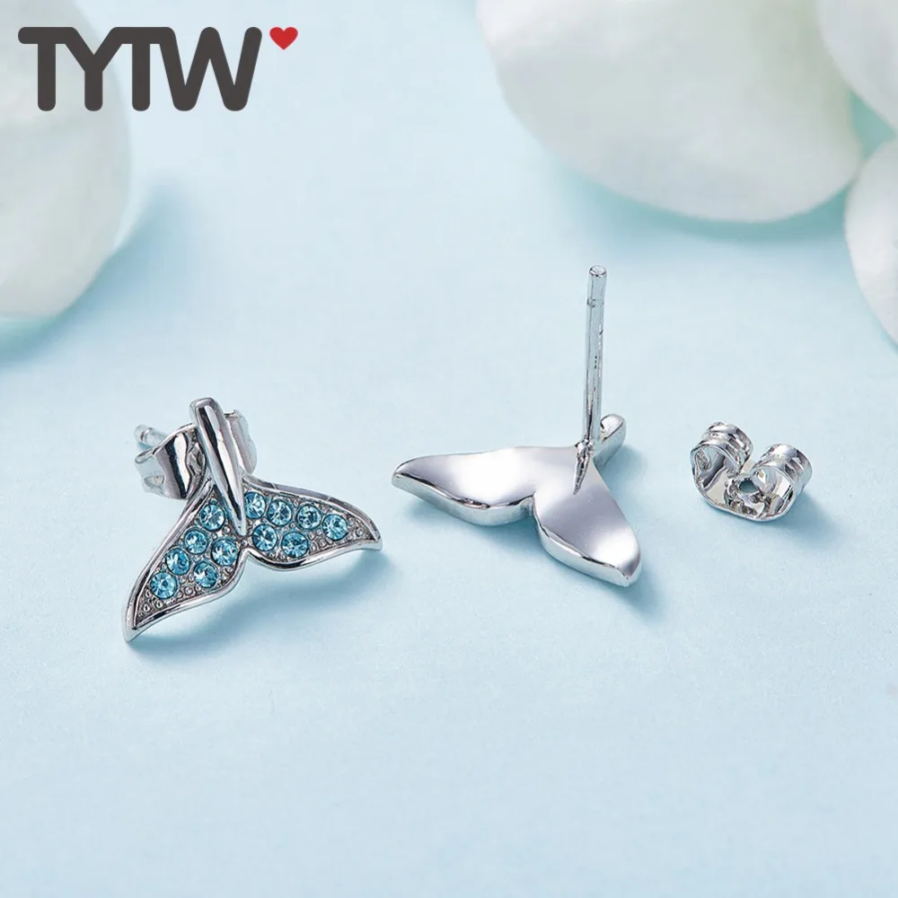 Женские серьги-гвоздики TYTW из стерлингового серебра 925 пробы с кристаллами