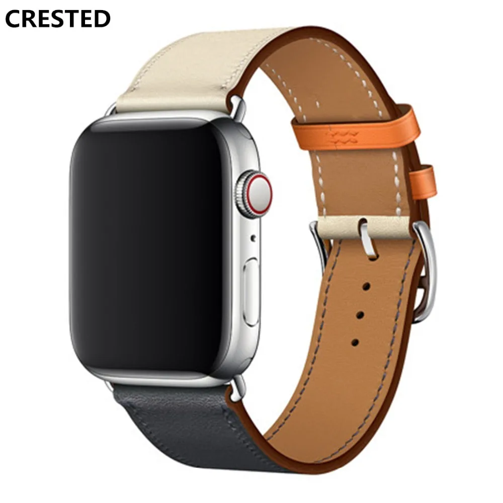 Ремешок хохлатый кожаный для Apple Watch band 5 4 44 мм 40 браслет iwatch series 3/2/1 42 38 | Наручные
