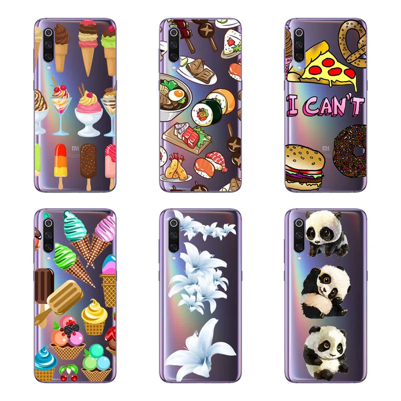 Xiaomi Mi 9 Case Silicon Black Painting Flower Soft TPU Back Cover for SE Protect Phone Cases Shell |