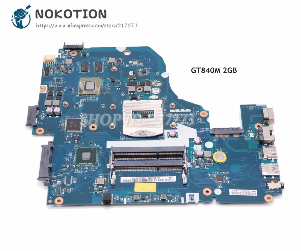 Материнская плата NOKOTION для ноутбука Acer aspire E5-572G материнская HM86 DDR3L GT840M 2 Гб Z5WAW LA-B702P