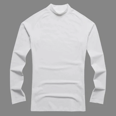 ivory white Хлопковая стрейчевая Мужская однотонная тонкая футболка с длинным рукавом, мужская повседневная Осенняя Приталенная футболка с высоким воротом в европейском стиле T931 - Цвет: ivory white