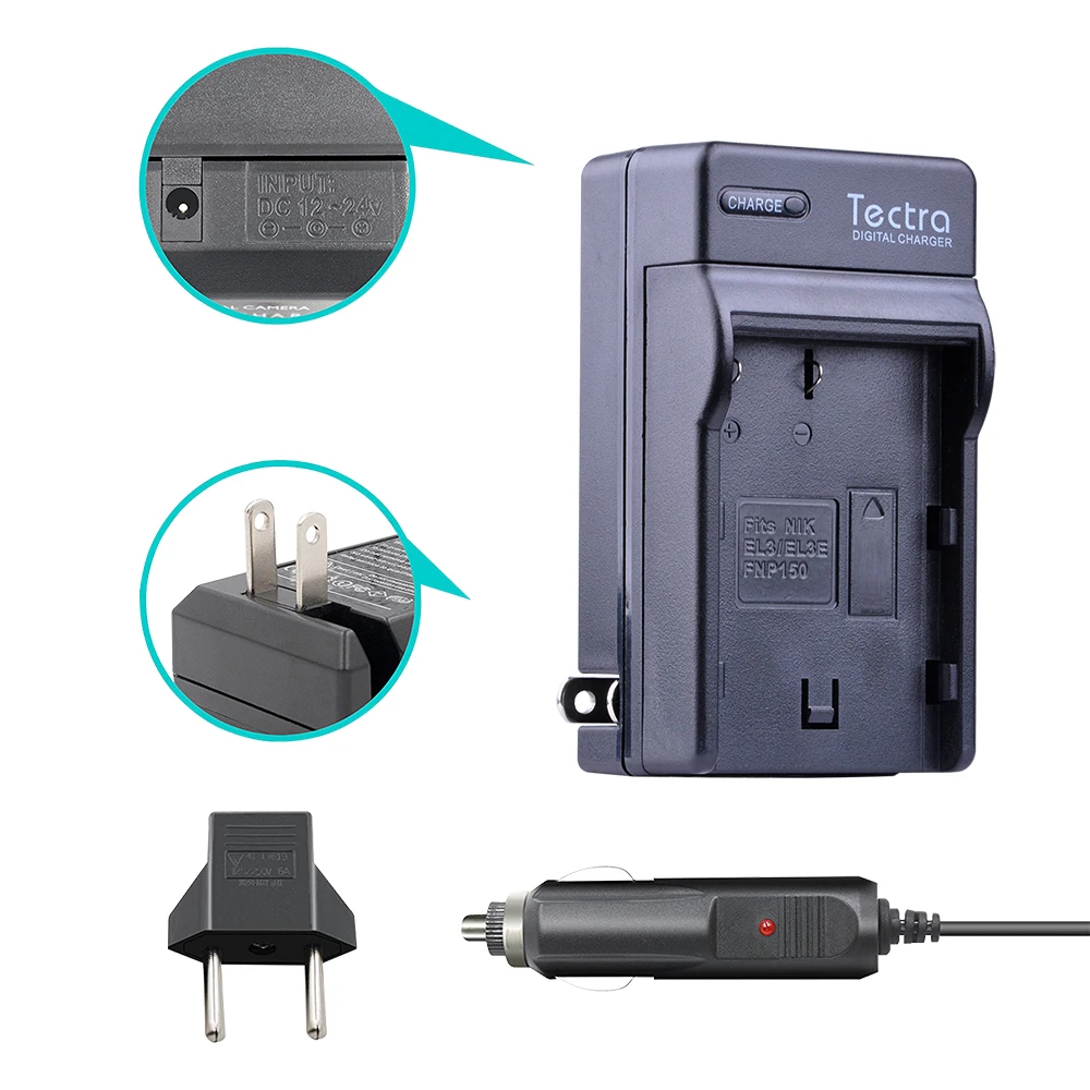 Tectra 2 шт. EN EL3E ENEL3E Bateria + Цифровое зарядное устройство для Nikon D50 D70 D70s D80 D90 D100 D200 D300 D300S