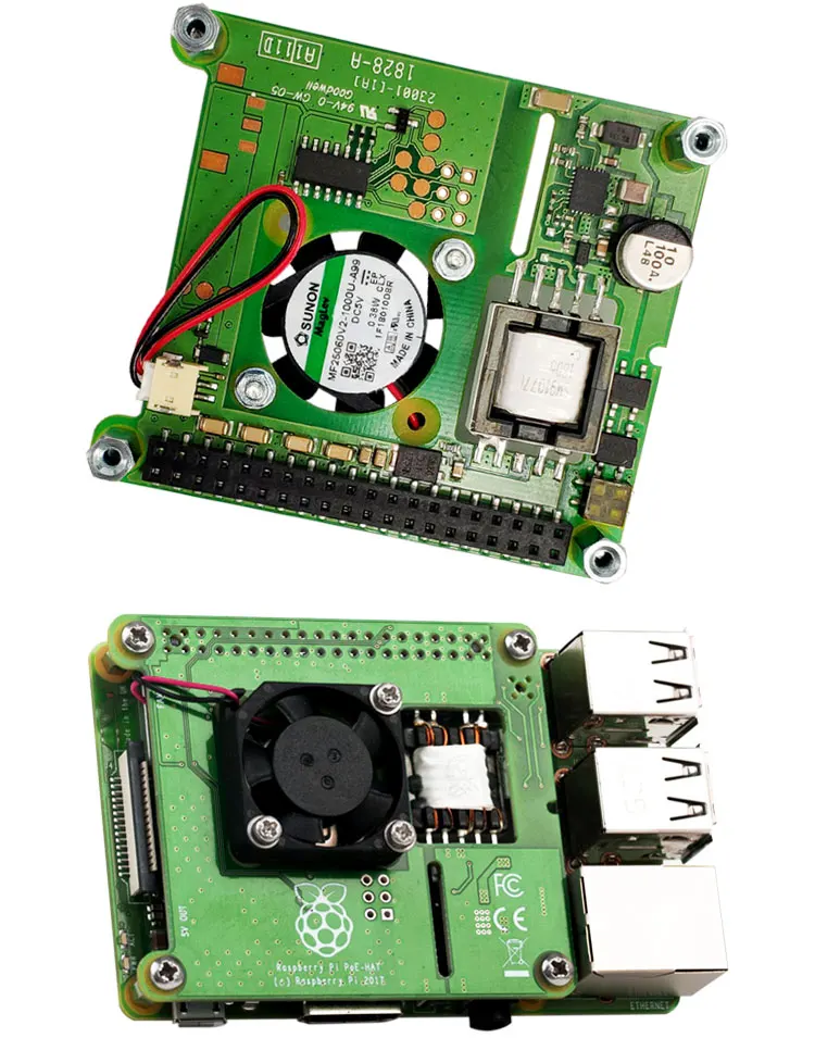 Raspberry Pi PoE HAT обеспечивает питание Raspberry Pi 4 модели B и Raspberry Pi 3 Model B+ через Ethernet-кабель